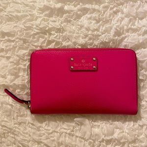 Kate Spade Leather Hot Pink Organizer Wallet Zip Around